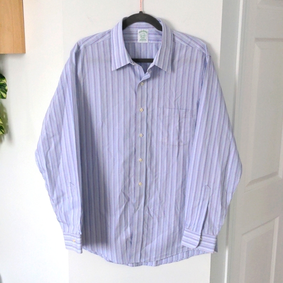 Brooks Brothers Dress Shirt Large Pinstripe Blue/white/purple, button down - Picture 1 of 6